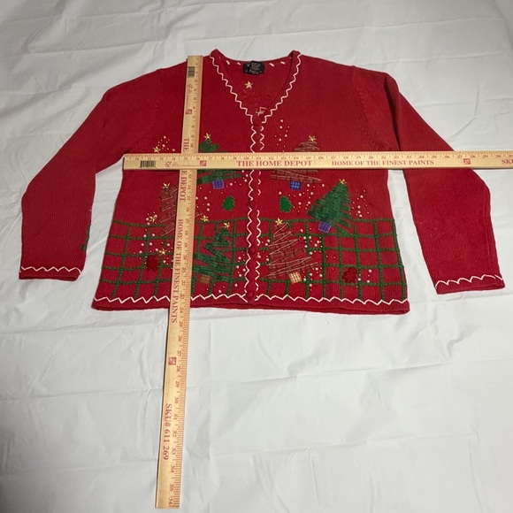 Vtg Original Studio Joy Festive Woman's Ugly Christmas Tree Cardigan Sweater L - Picture 11 of 11